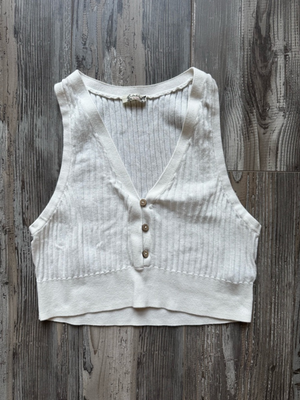 Women’s Free People Intimates White Ribbed Cropped Tanktop Buttons Medium